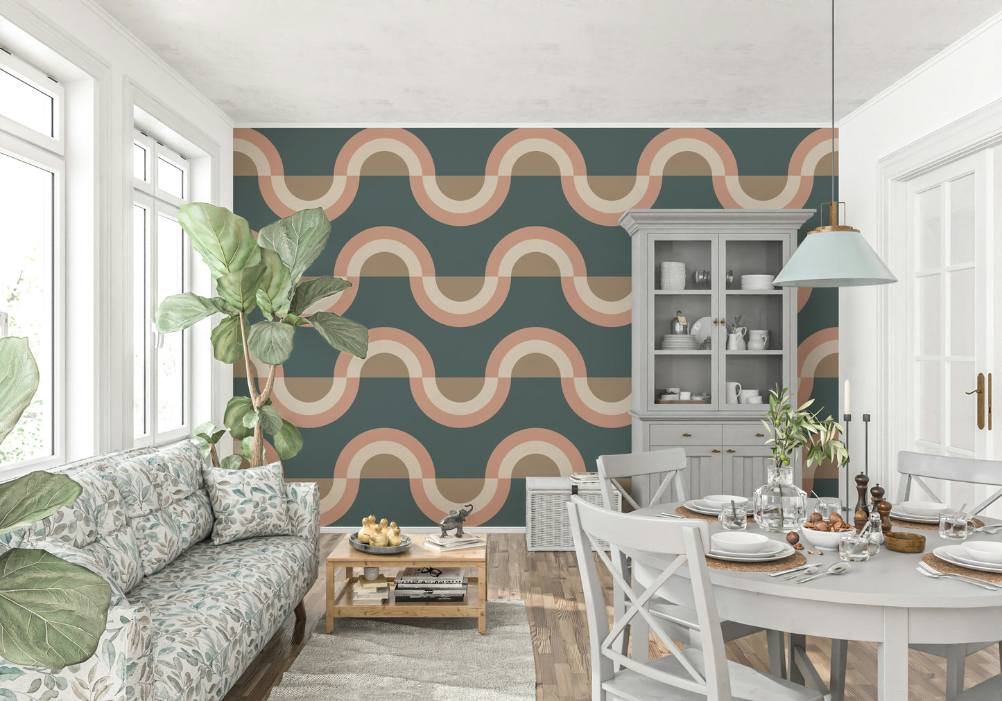 Abstract arch pattern of the Modern Retro Arcs Decor Wallpaper surface.