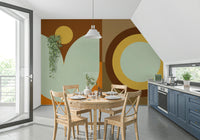 Boho Sun and Moon wallpaper mural in a tranquil meditation room.

