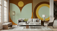 Artistic boho mural featuring phases of the moon in a modern living space.

