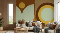Entryway featuring boho motif removable mural with suns, moons, and stars.

