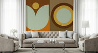 Dining room accent wall with large sun and moon mural.

