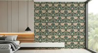 Forest Green Wallpaper dark botanical pattern featured in a stylish bedroom.