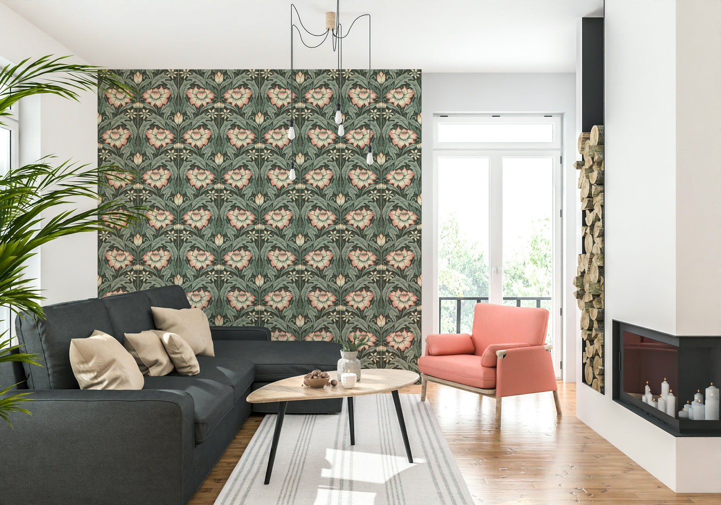 Classic study adorned with the elegant Forest Green Wallpaper surface art.