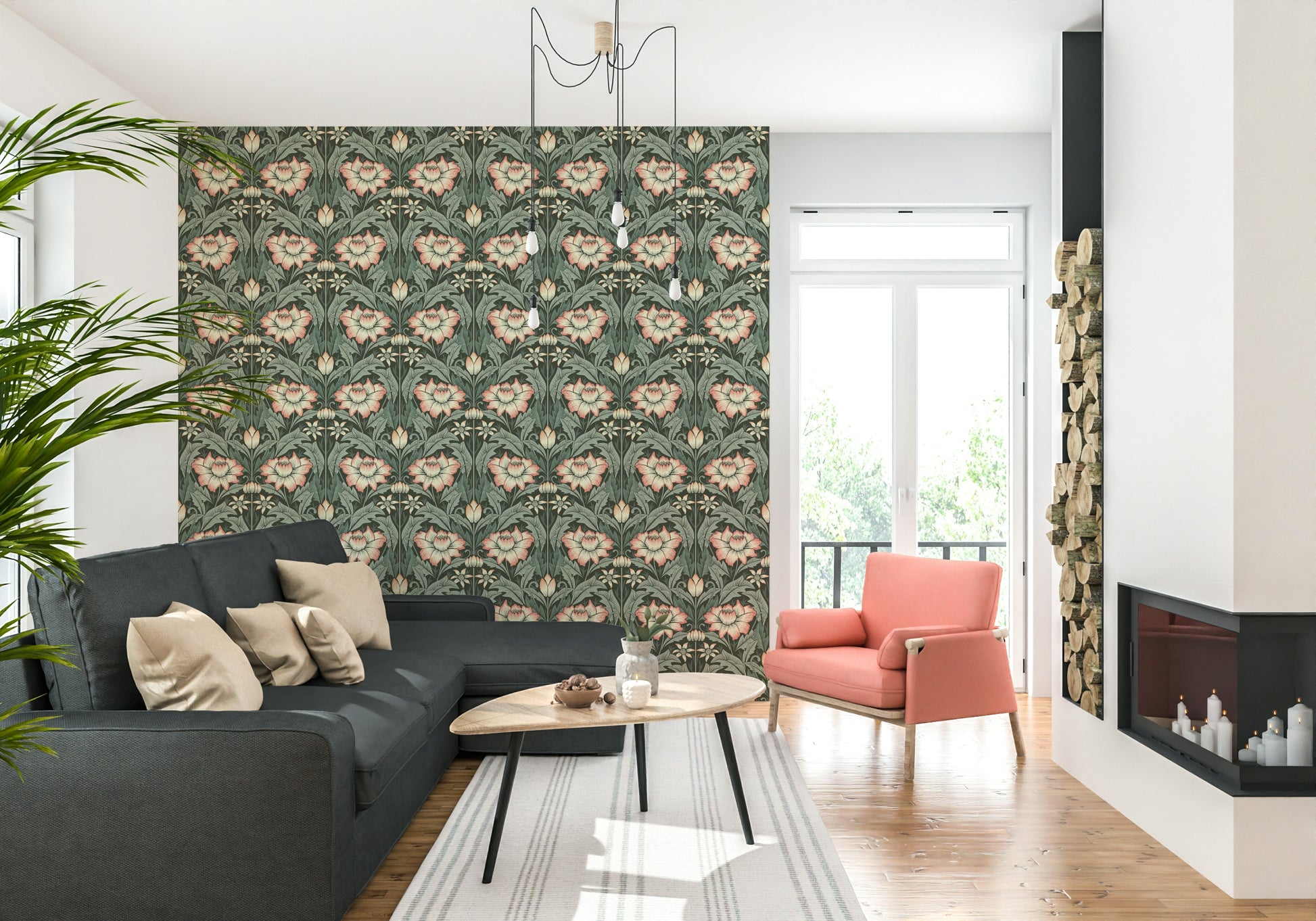 Classic study adorned with the elegant Forest Green Wallpaper surface art.