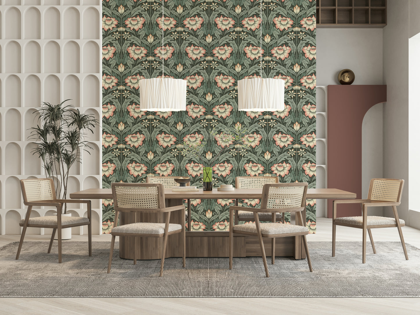 Art wallpaper mural called Forest Green provides a dramatic backdrop.