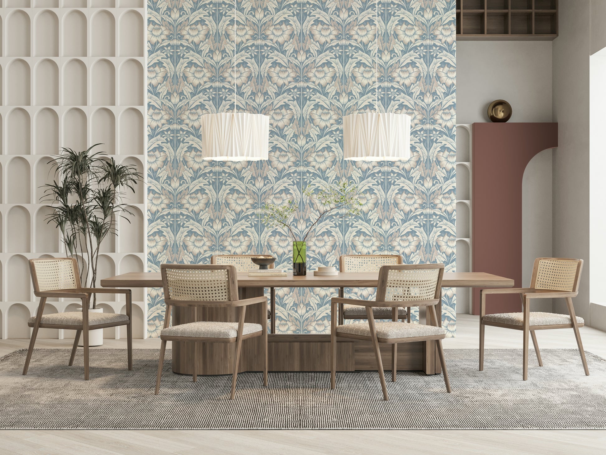 Art wallpaper mural called Mist Blue provides a restful background.