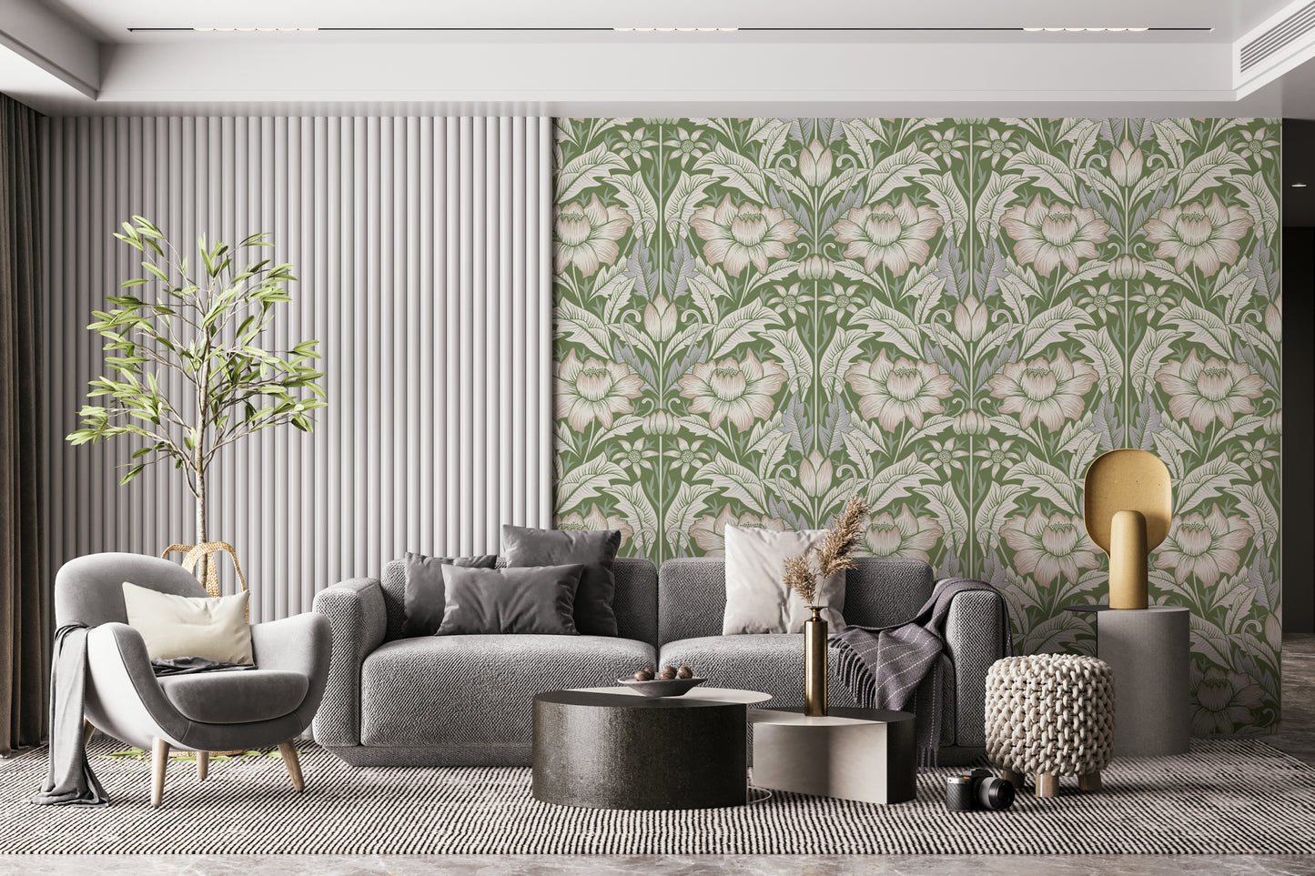 Timeless Garden – Sage Green Wallpaper enriching a sophisticated living space.