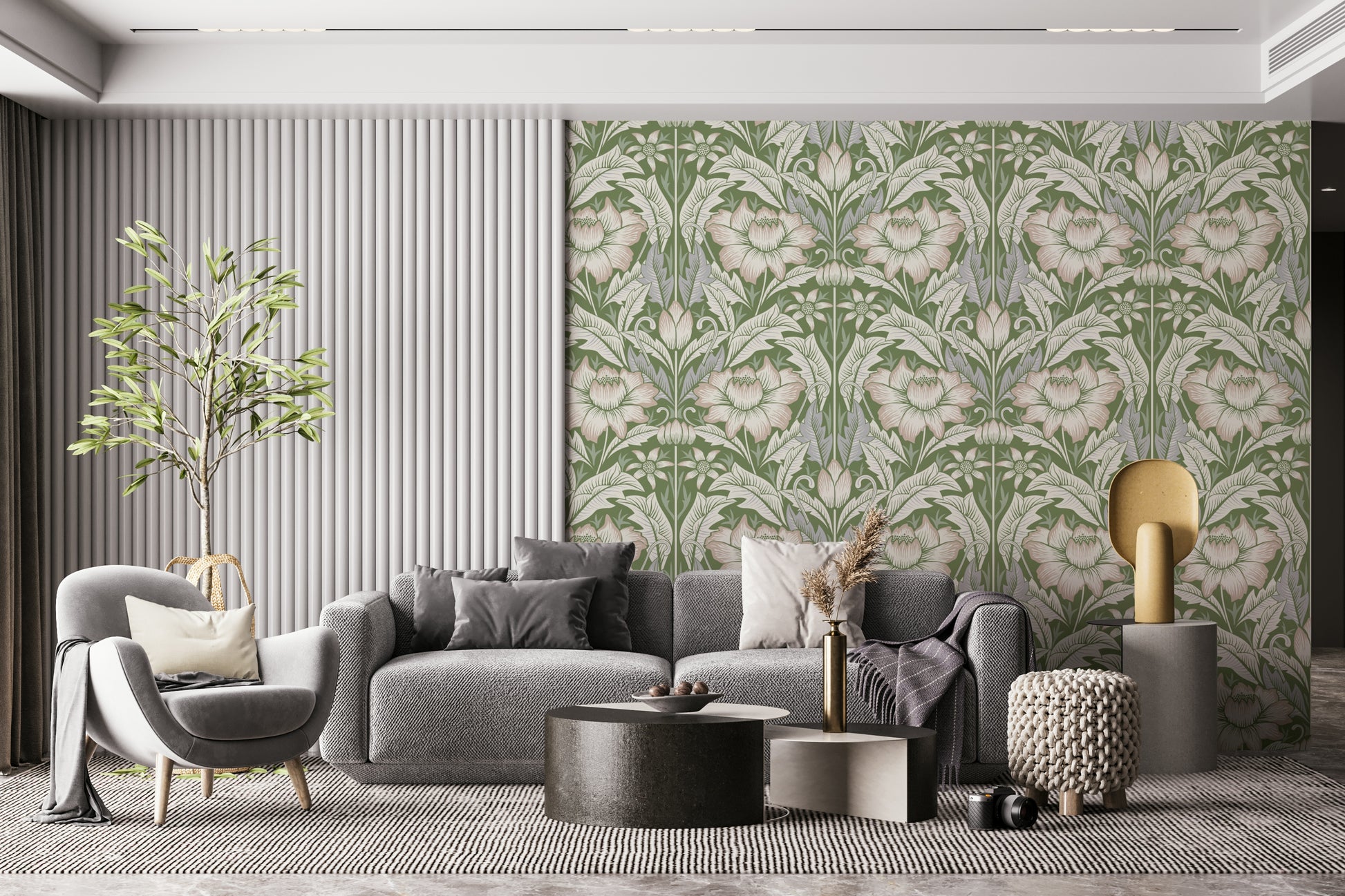 Timeless Garden – Sage Green Wallpaper enriching a sophisticated living space.