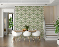 Intricate petal design in the soft green Sage Green Wallpaper.