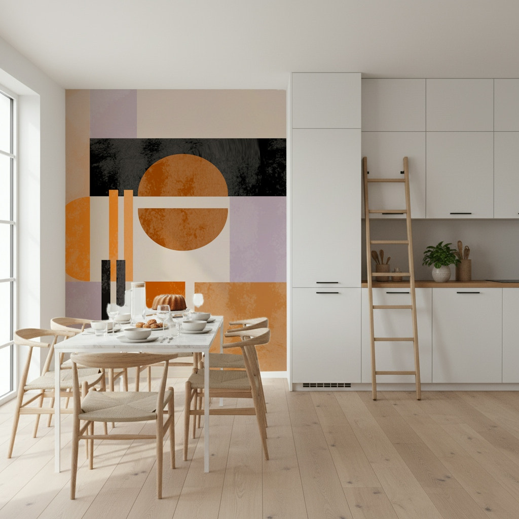 Abso Light Geometry Wall Mural abstract pattern featured in a dining room.