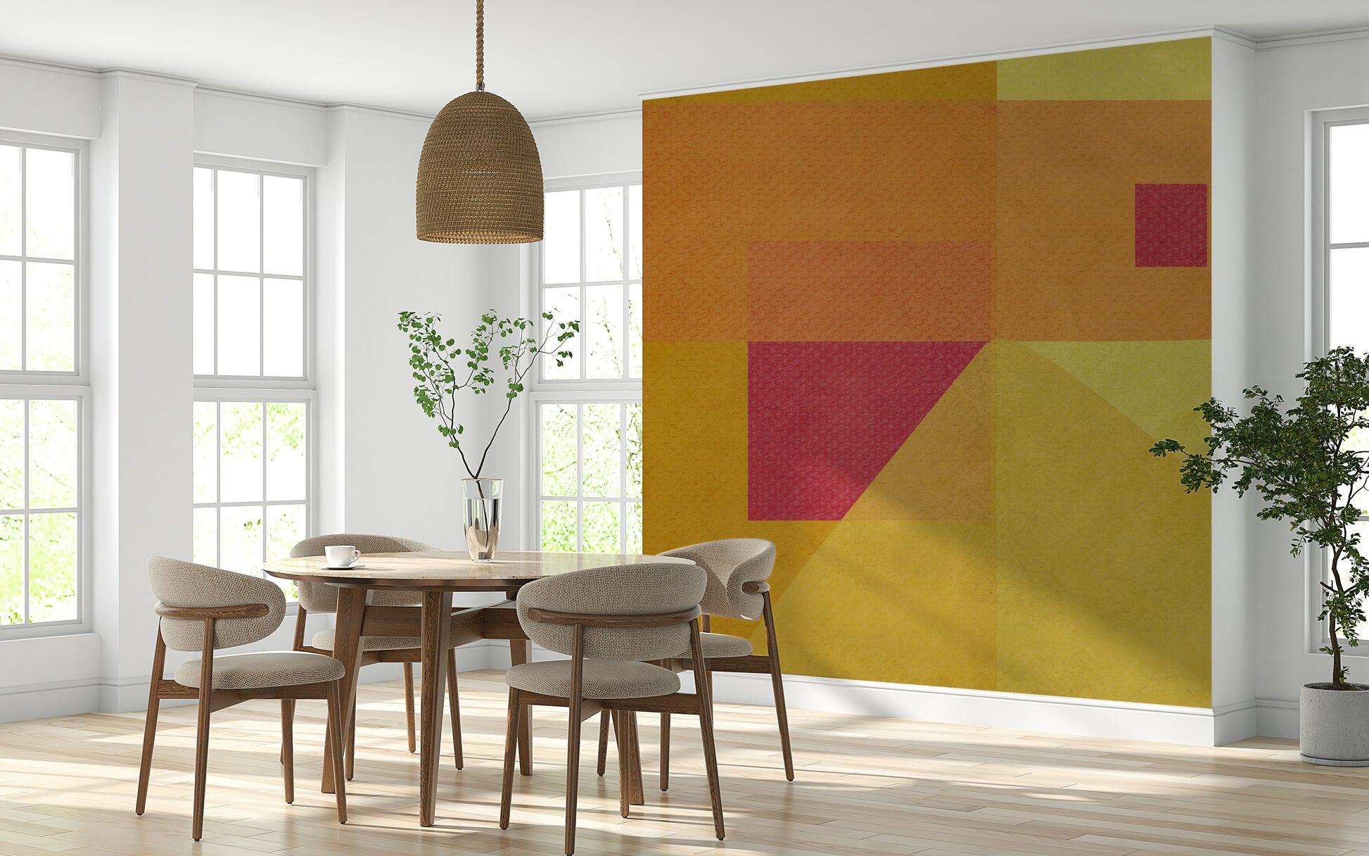 An artistic swirl of bright hues depicted on the Abstract Study in Yellow Wall Mural.