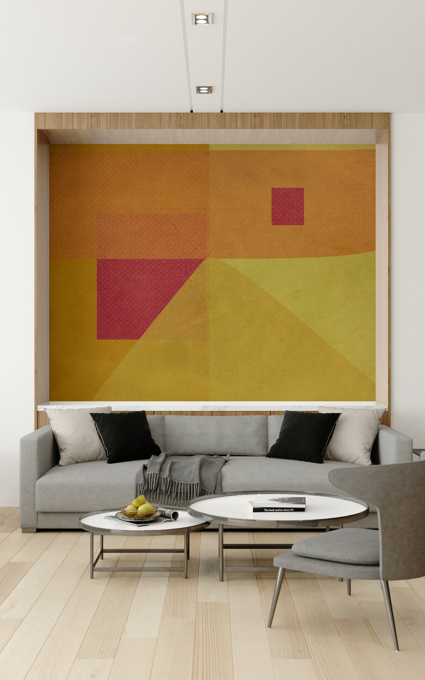 Yellow and gold abstract layers within the Abstract Study in Yellow Wall Mural.