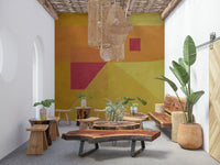 Bedroom feature accent wall showcasing the Abstract Study in Yellow Wall Mural.