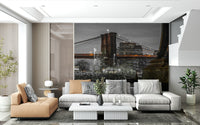 Bold media room, Brooklyn Bridge Nights Wall Mural.