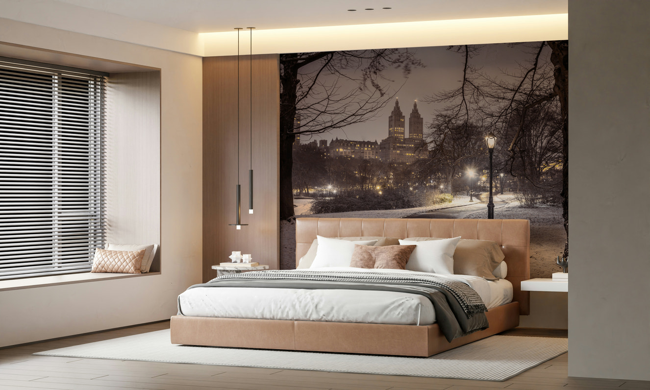 Sofa lounge area, Park Path at Night wallpaper for walls.