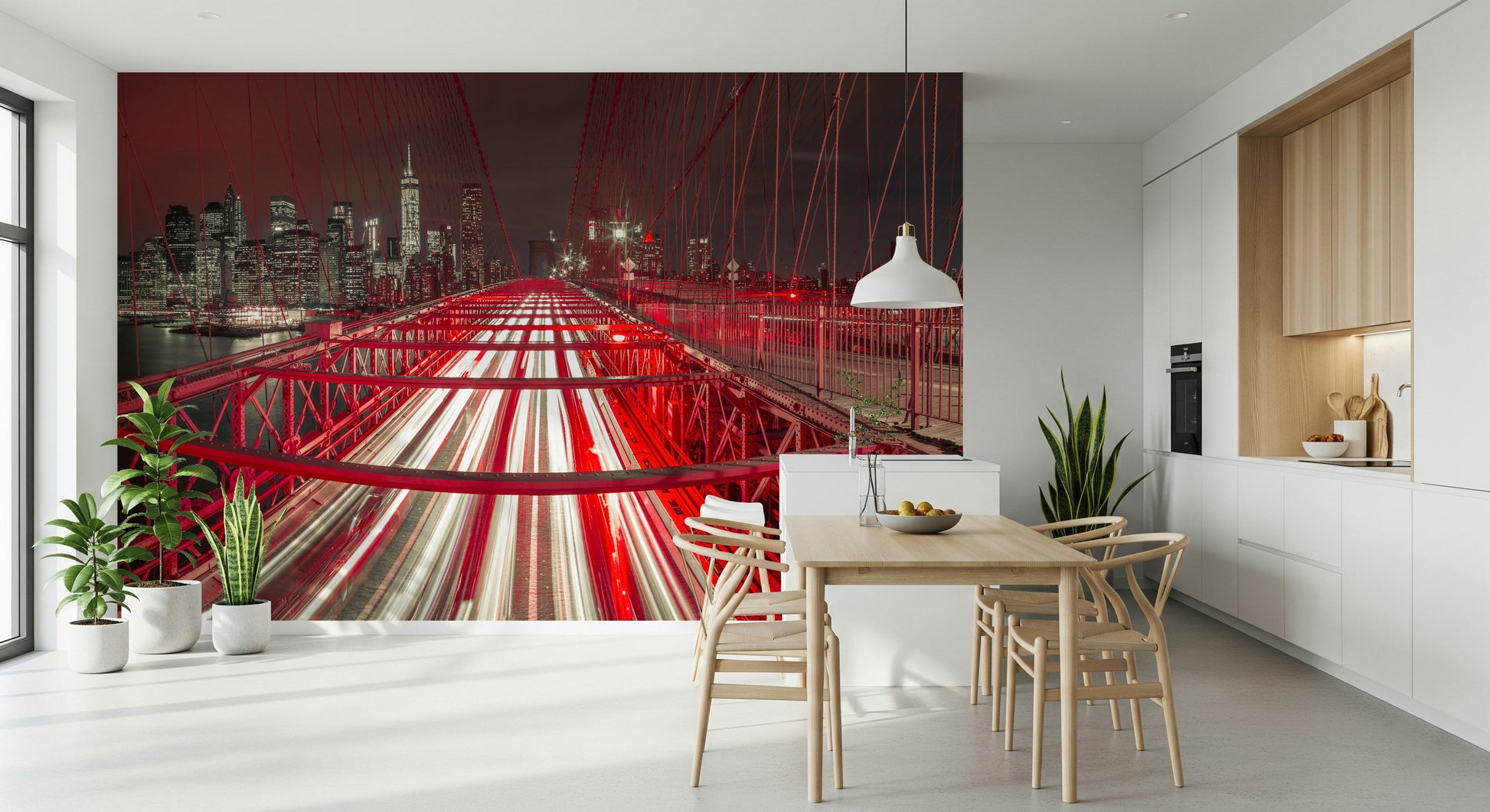 Cityscape wallpaper for walls using the Crimson City Lights Wall Mural.
