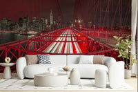 Designer interior featuring the moody Crimson City Lights Wall Mural design.