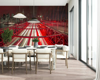 Urban landscape print of the appealing Crimson City Lights Wall Mural for walls.