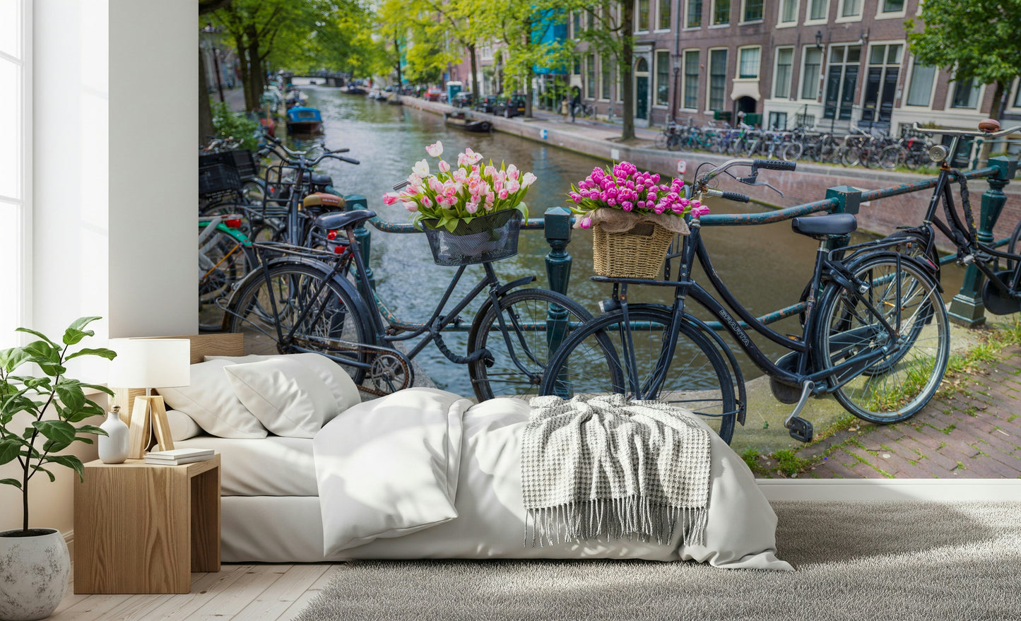 Cheerful kitchen background featuring Amsterdam Blooms on Wheels Wall Mural.