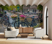 Distant canal view on Amsterdam Blooms on Wheels Wall Mural print.