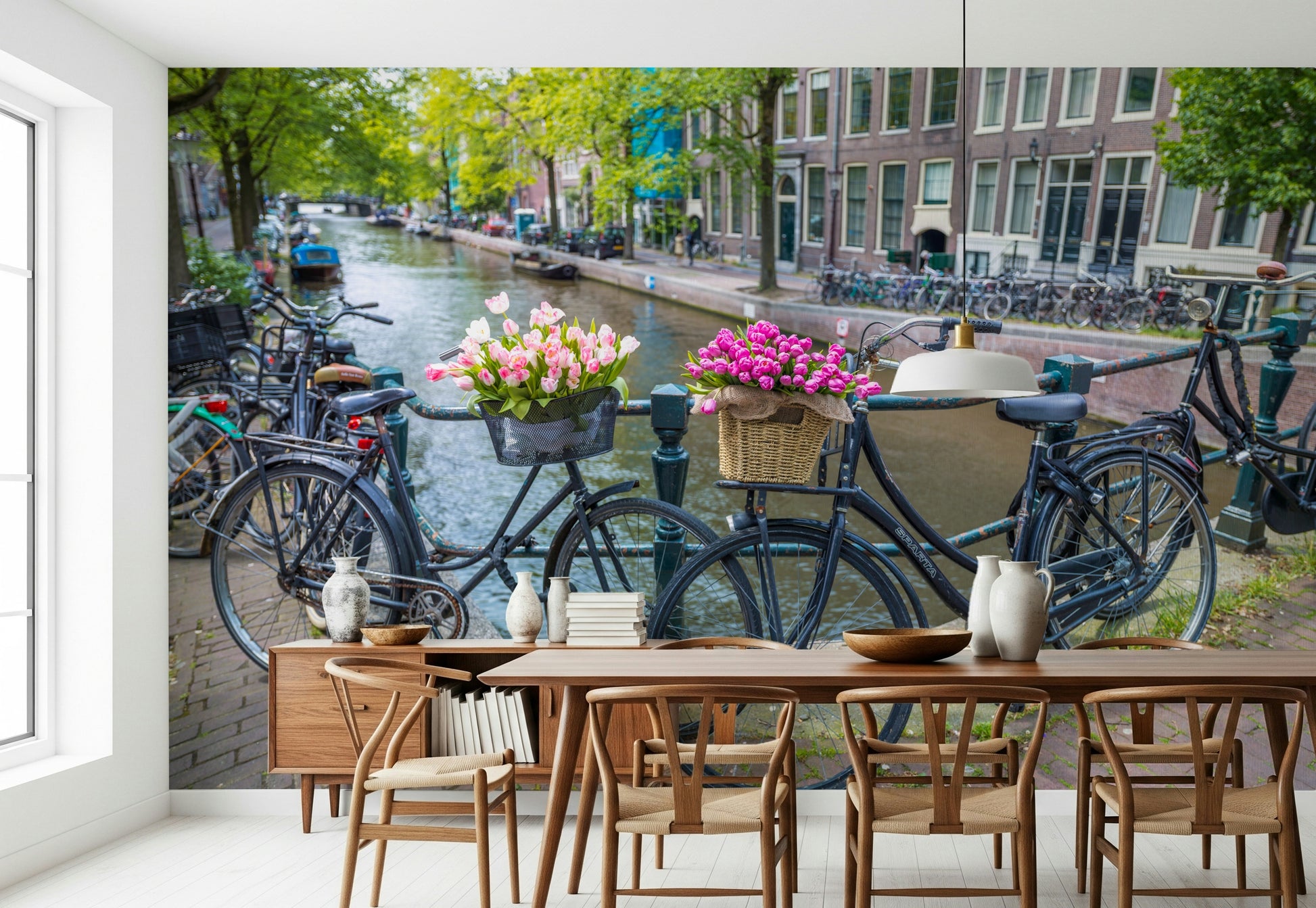 Basket of colorful flowers on Amsterdam Blooms on Wheels Wall Mural.