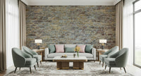 Neutral backdrop created by Weathered Stone Brick Wall Mural print.