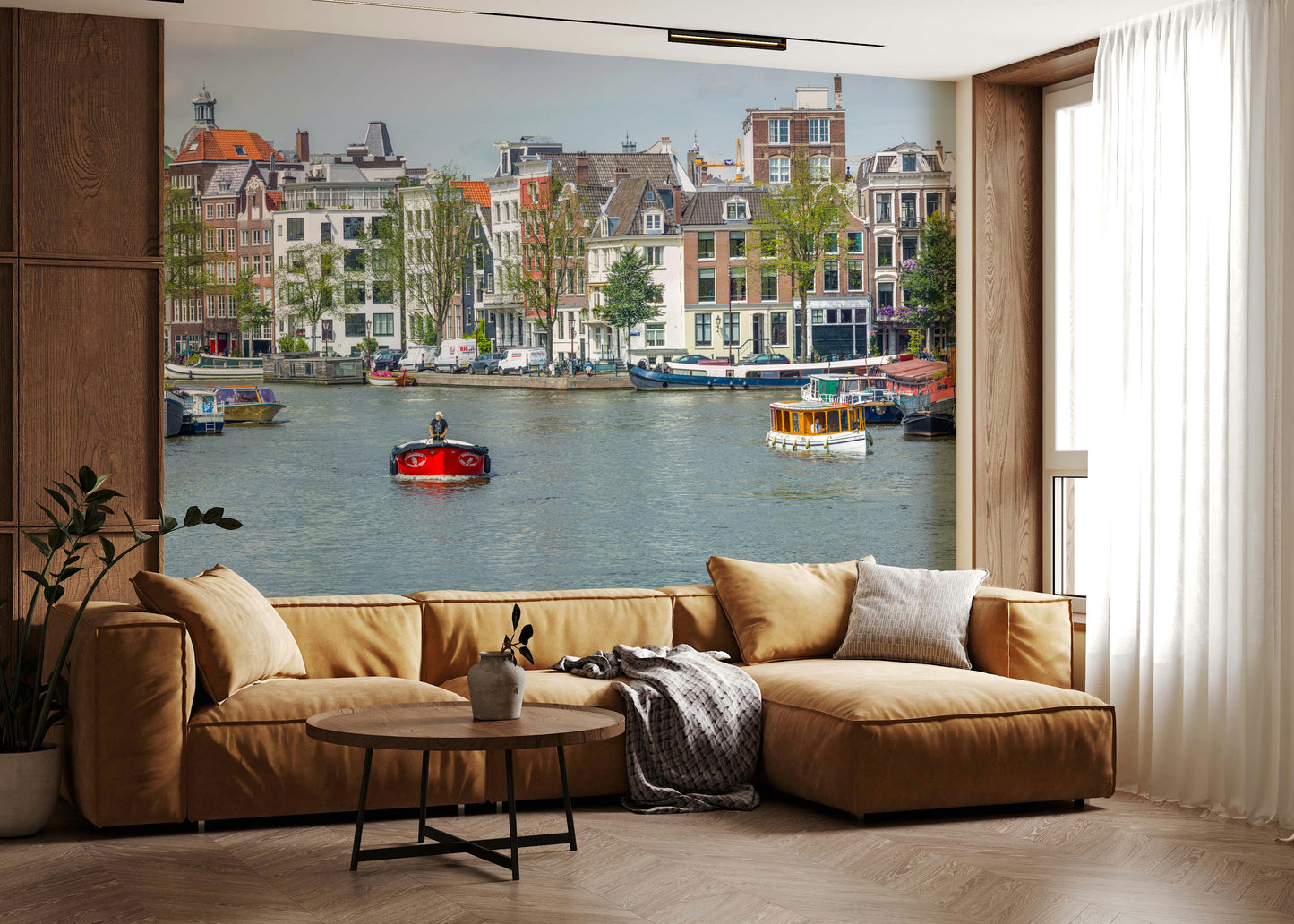 Dutch Waterway Charm Wall Mural enhancing a narrow passage.
