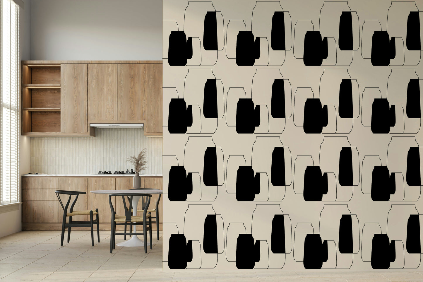  The smooth lines and matte texture of the minimalist bottle art wallpaper for walls.
