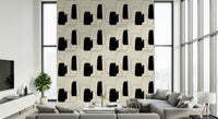 Abstract kitchen wall featuring the repeating pattern of simple vessel outlines.