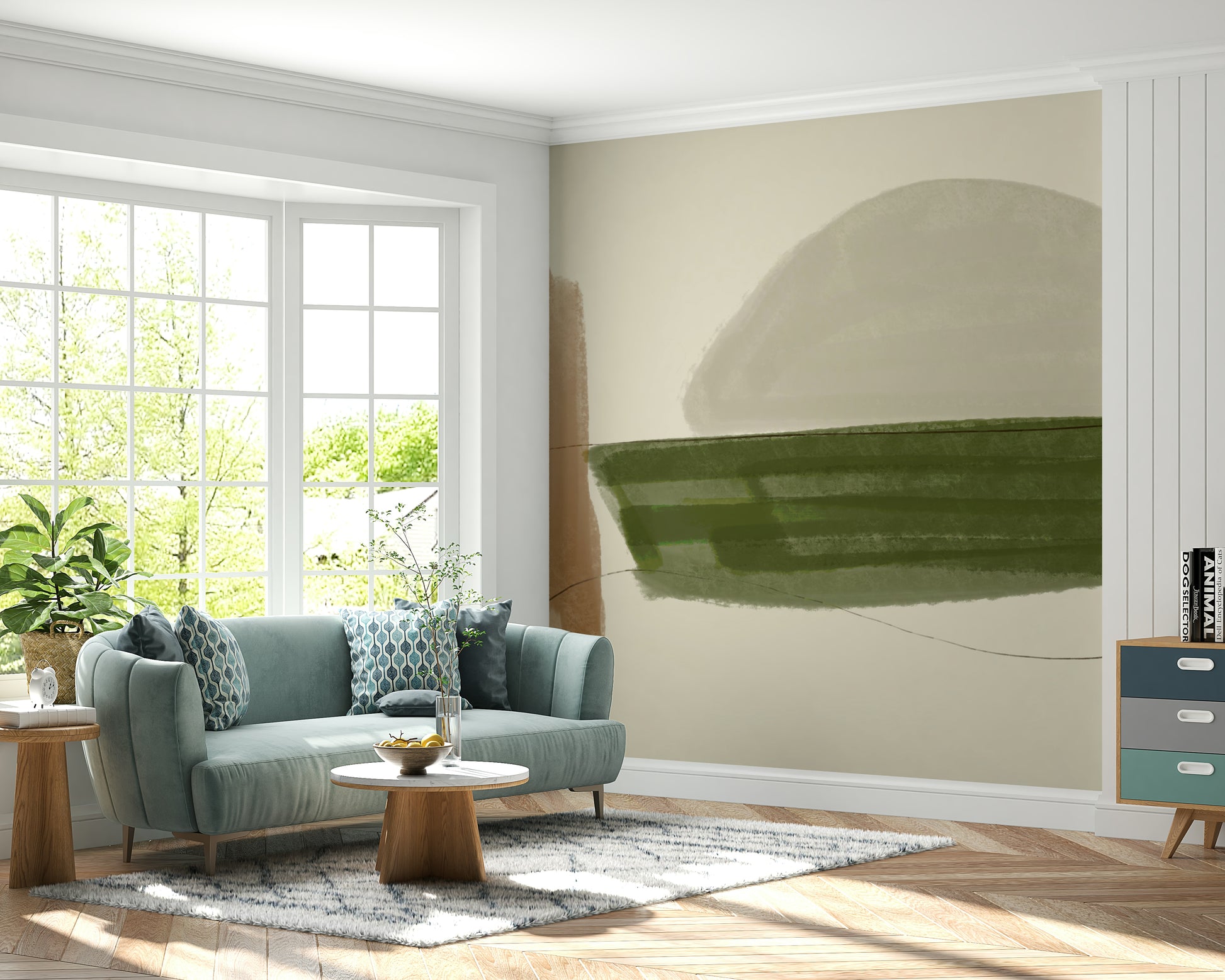 Cream background Minimalist Nature Tones Wall Mural design print.