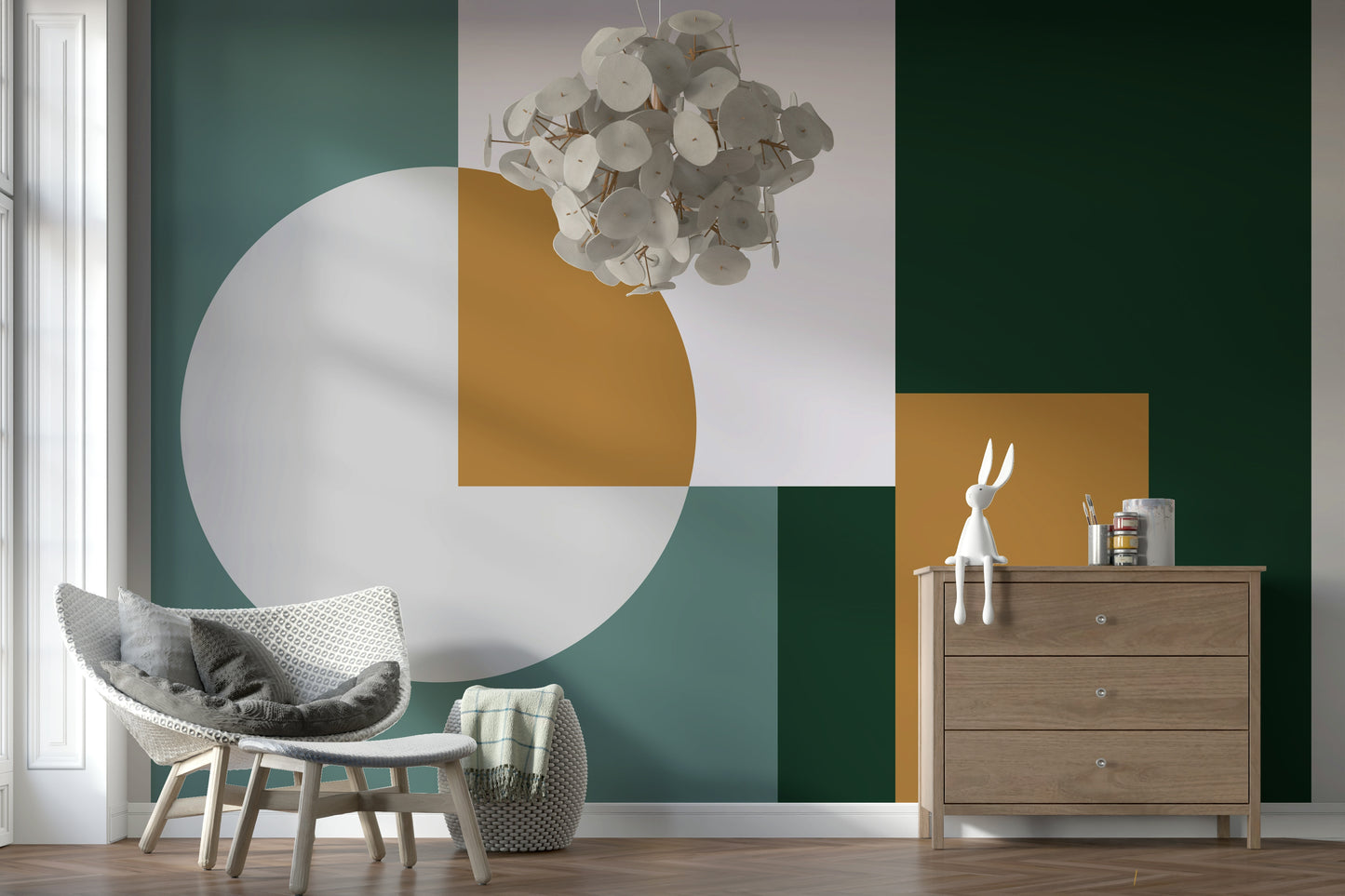 Layered circle Modern Geometric Harmony Wall Mural and square motif.