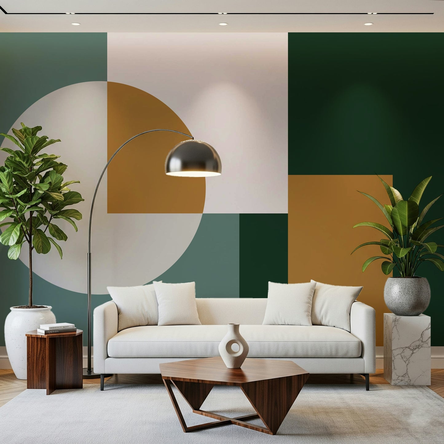 Sophisticated green Modern Geometric Harmony Wall Mural color blocks.