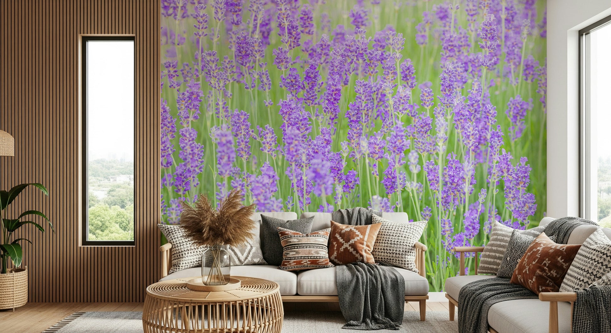 Restful light Lavender Field Dream Wall Mural natural texture.