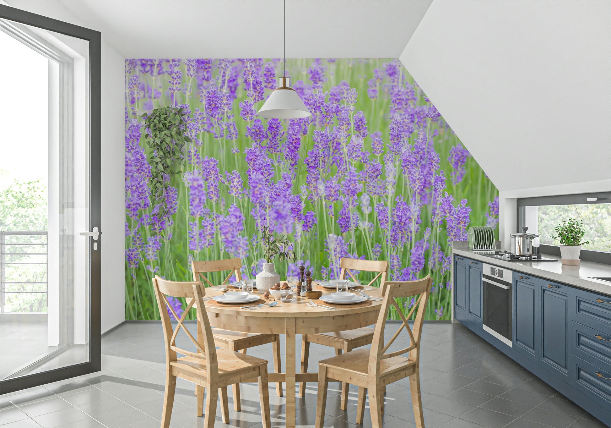 Close up Lavender Field Dream Wall Mural soft floral view.