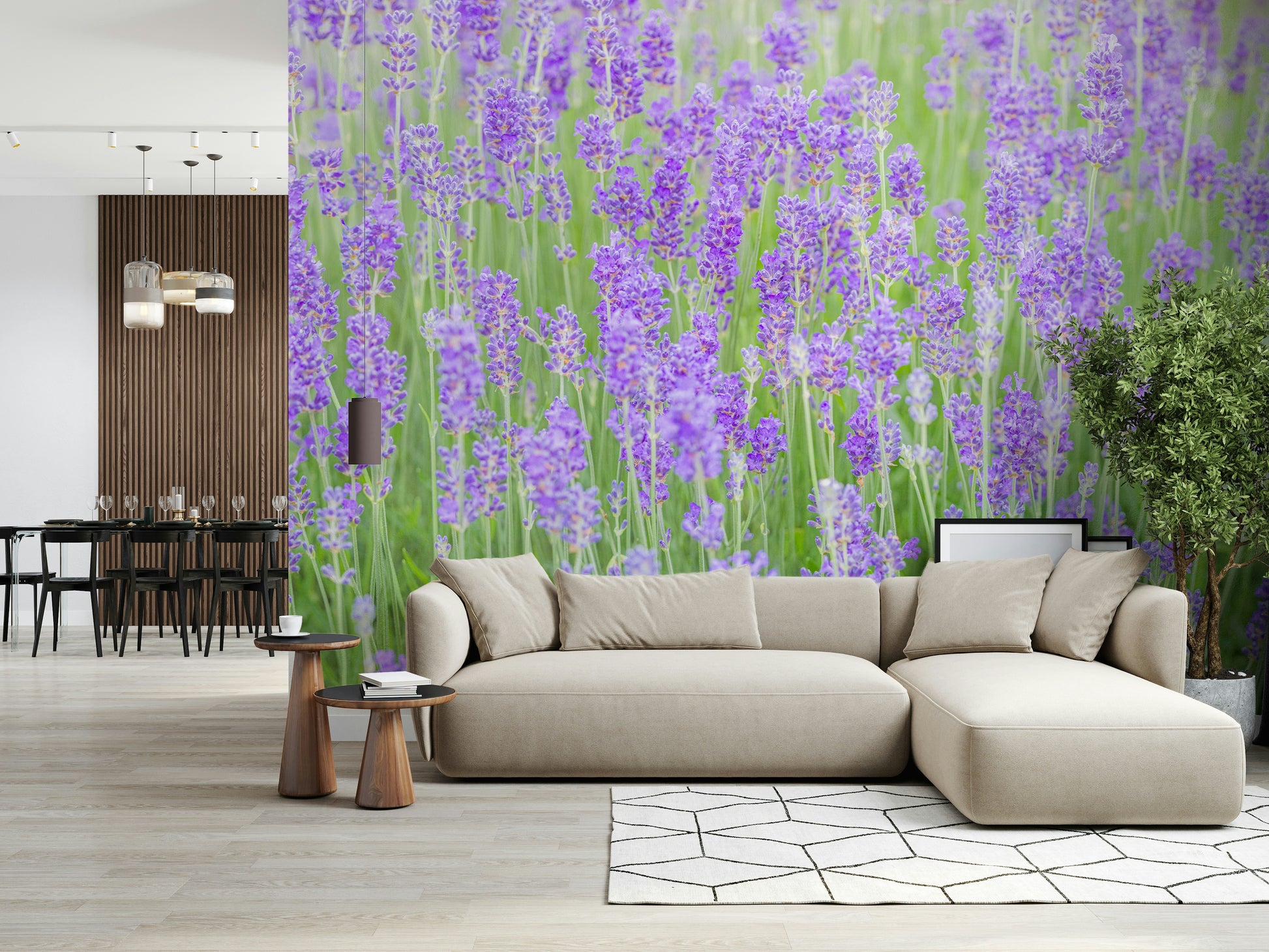 Vibrant purple Lavender Field Dream Wall Mural flowers.