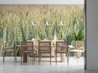 Peaceful rural Whispering Wheat Fields Wall Mural view graphic.