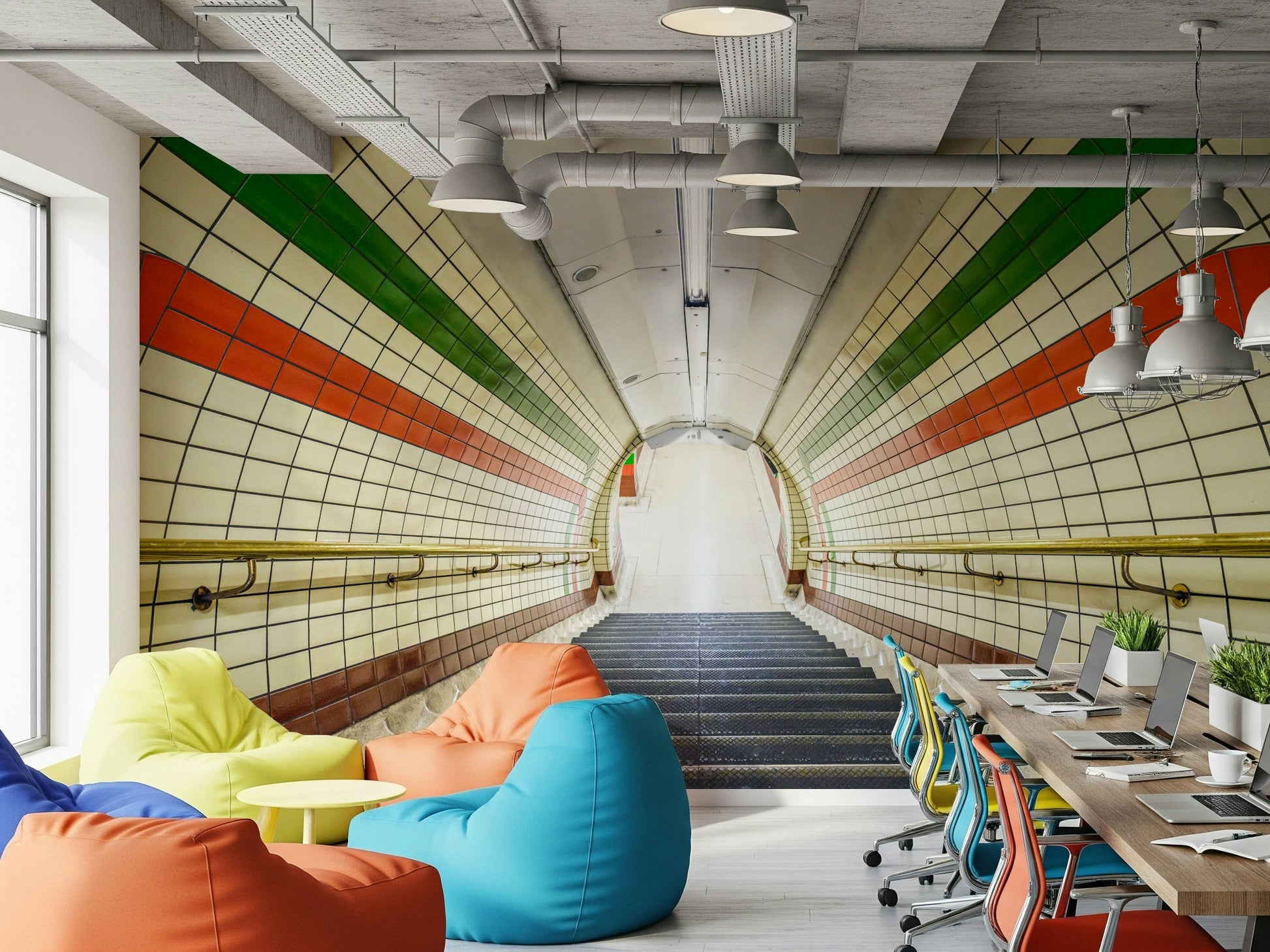 Retro transit Subway Tiled Descent Wall Mural system photo.