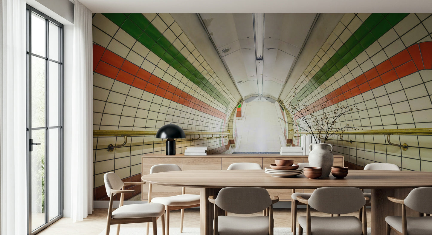 Underground station Subway Tiled Descent Wall Mural architecture.