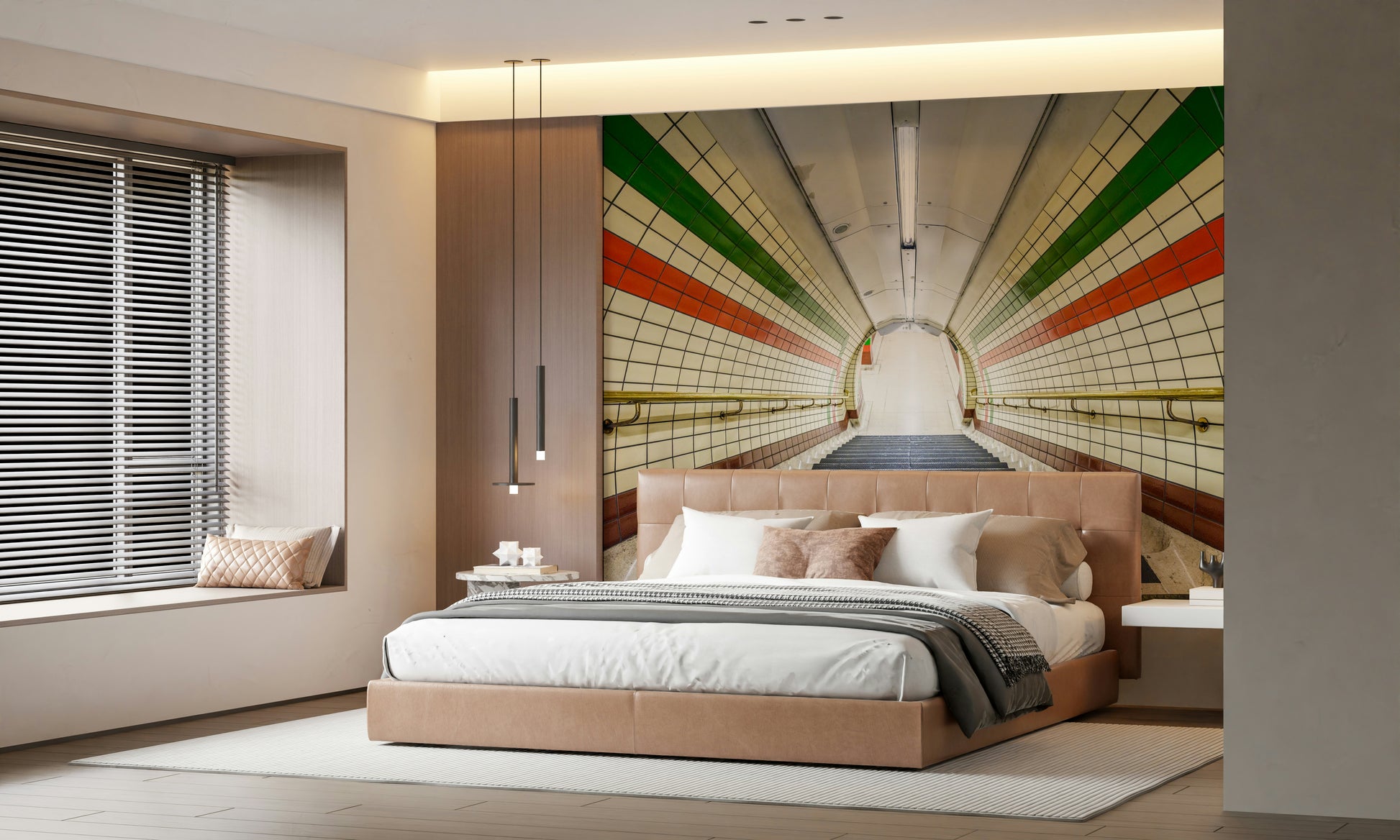 Repetitive geometry Subway Tiled Descent Wall Mural visual.