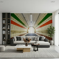 Classic tiled Subway Tiled Descent Wall Mural staircase.