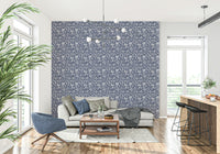 White floral Gentle Foliage Wallpaper hand-painted design.