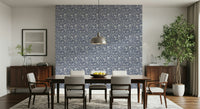 Muted blue Gentle Foliage Wallpaper pattern detail.