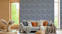Blue and white Gentle Foliage Wallpaper repeating print.