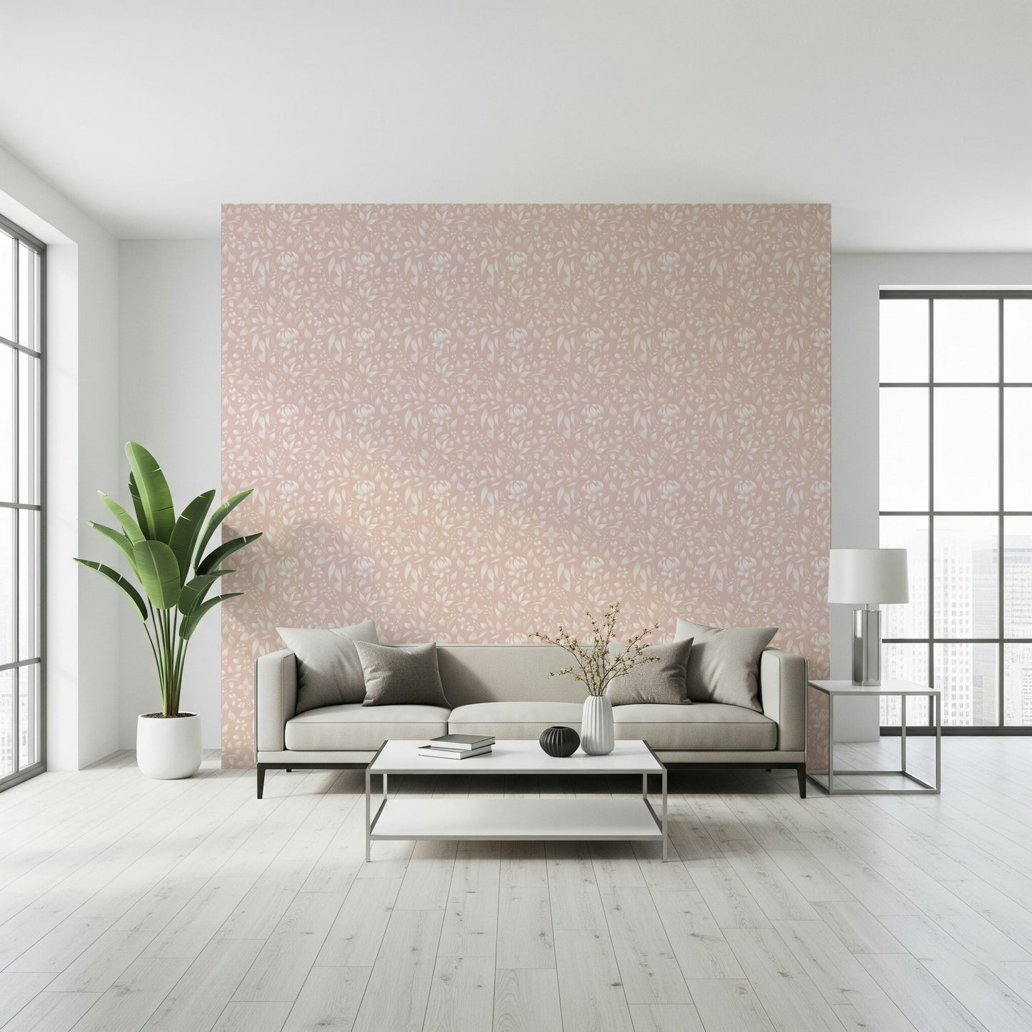 Serene pink Blush blooming spring calming flowers Wallpaper wall covering.