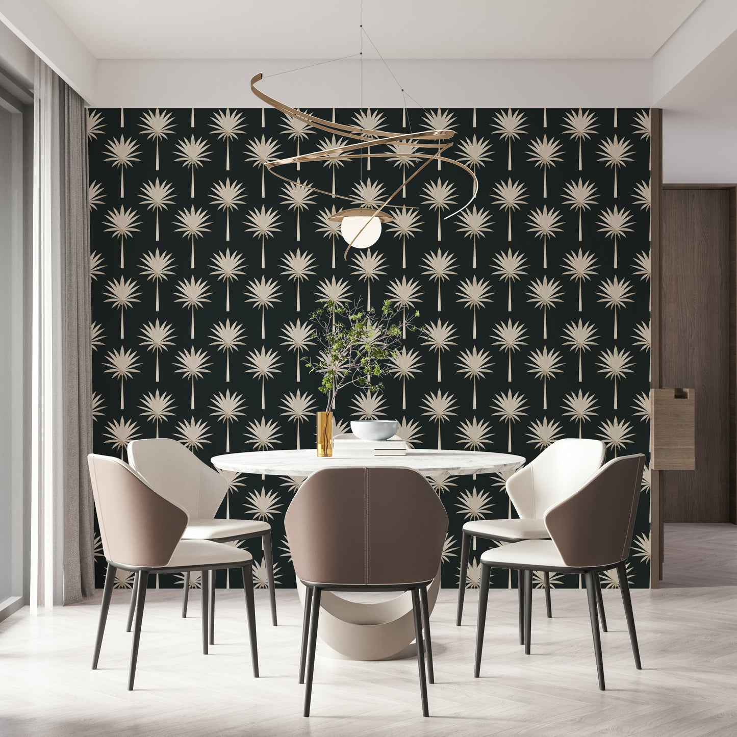 Modern stylized Luxe Palms Art Deco Tropical Flair Wallpaper trees.