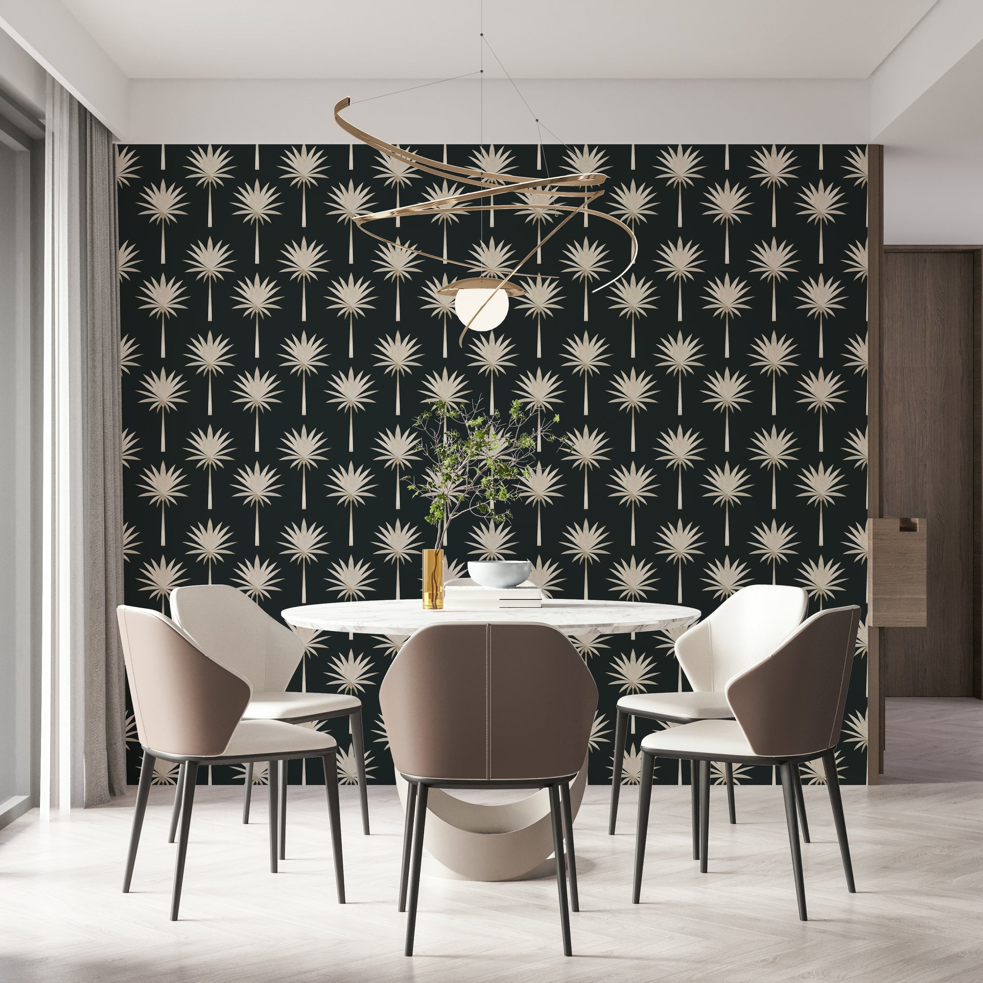 Modern stylized Luxe Palms Art Deco Tropical Flair Wallpaper trees.