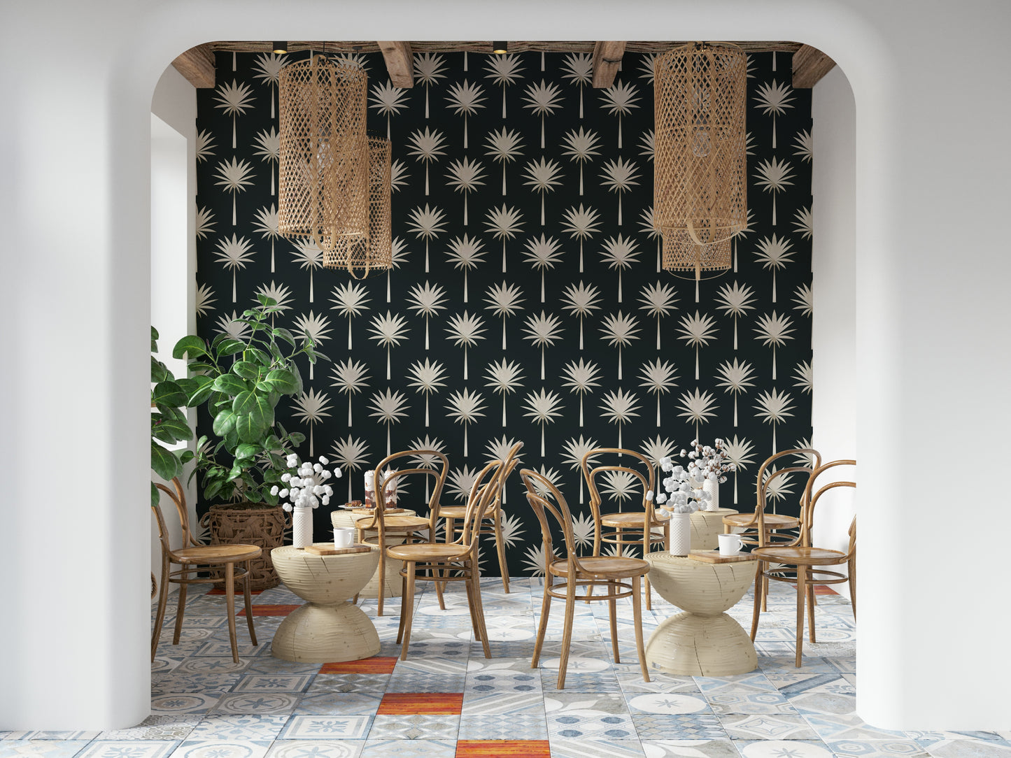 Artistic contemporary Luxe Palms Art Deco Tropical Flair Wallpaper visual.