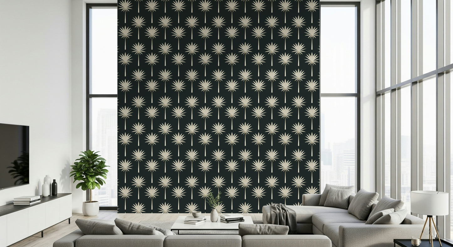 Bold repeating Luxe Palms Art Deco Tropical Flair Wallpaper design image.