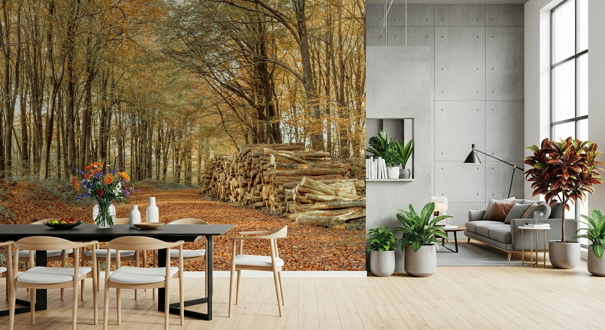 Panoramic forest Autumn Forest Scene Wall Mural view detail.