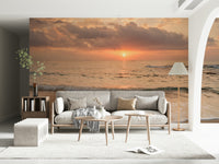 Tranquil seaside Gilded Shores at Dusk Wall Mural room feature.